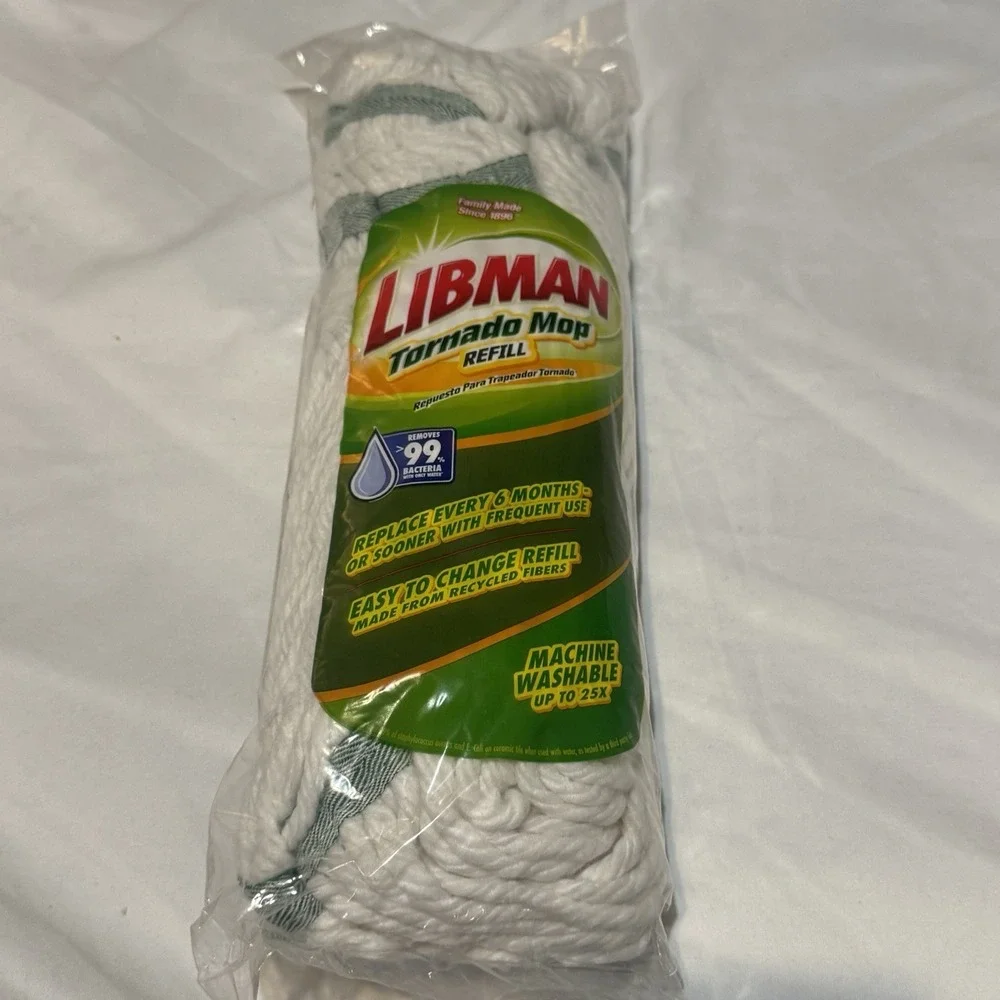 Libman Tornado Mop Refill White Cotton Blend Attachment Style Snap-On